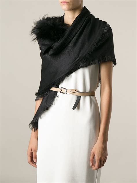 womens black gucci scarf|gucci scarf with fur trim.